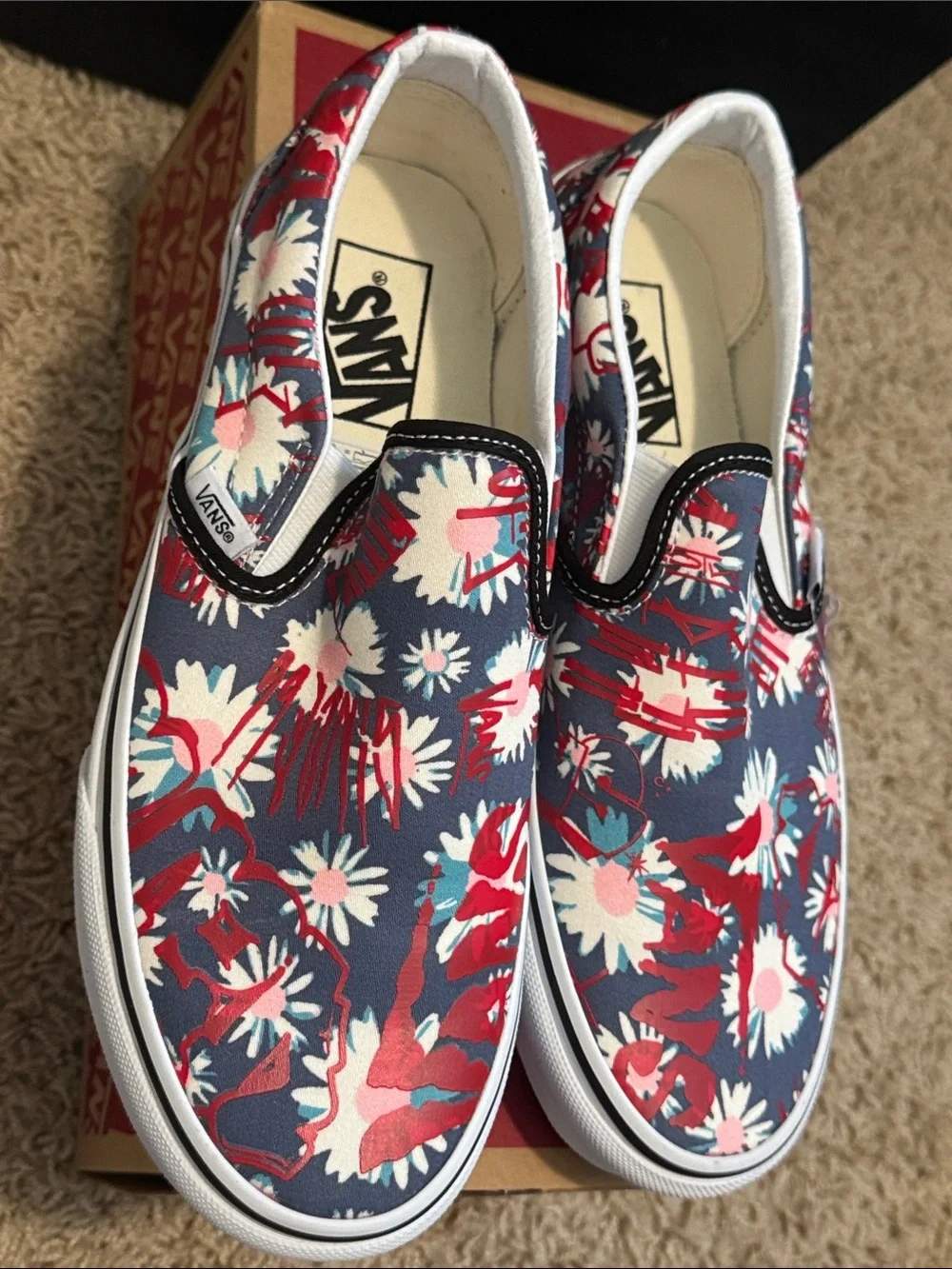 Vans Slip-On Floral Canvas Sneakers - Navy Red White